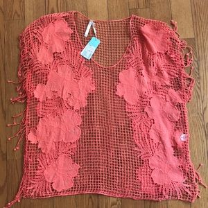 Seafolly Australia lace works kaftan in nectarine